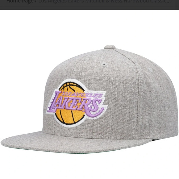 Los Angeles Lakers Mitchell & Ness Classics Logo Snapback Hat - Heathered Gray - Picture 2 of 9